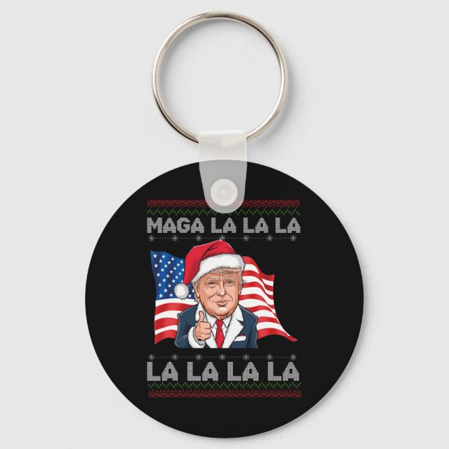 Mega La La La Donald Trump Potus 47 Ugly Christmas Keychain (Front)