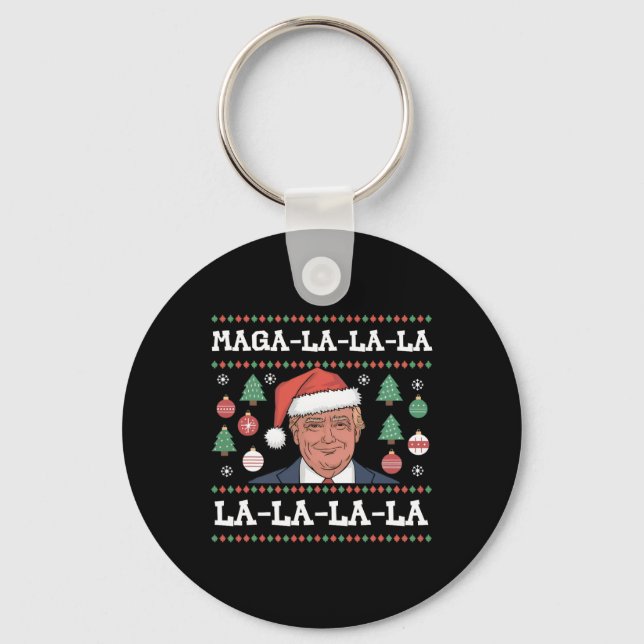 Mega La La La Donald Trump Potus 47 Ugly Christmas Keychain (Front)