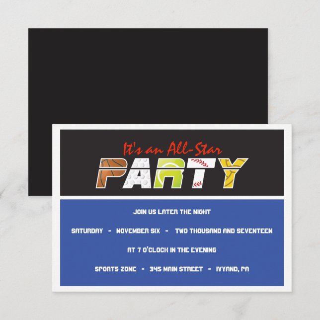 MEGA SPORTS Bar Bat mitzvah Invitation (Devant / Derrière)