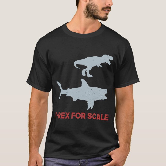 Megalodon Shark Rex Dinosaur Comparison T-Shirt (Front)