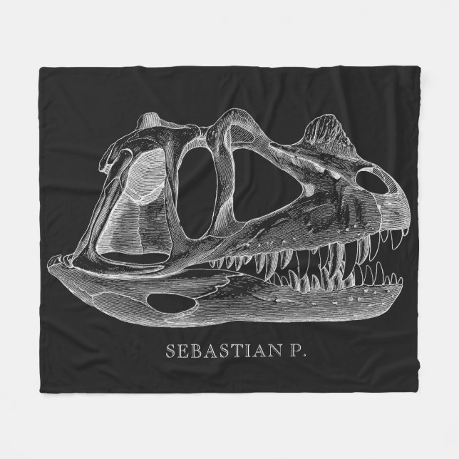 Megalosaurus Dinosaur Skull Paleontology Black Fleece Blanket (Front (Horizontal))