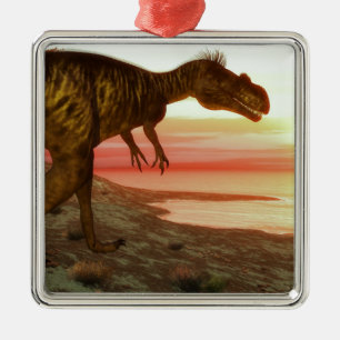 Megalosaurus dinosaur walking toward the ocean metal ornament
