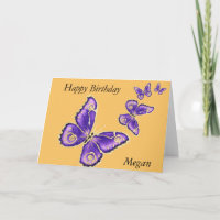 Megan, Bonne carte papillon violet d'anniversaire