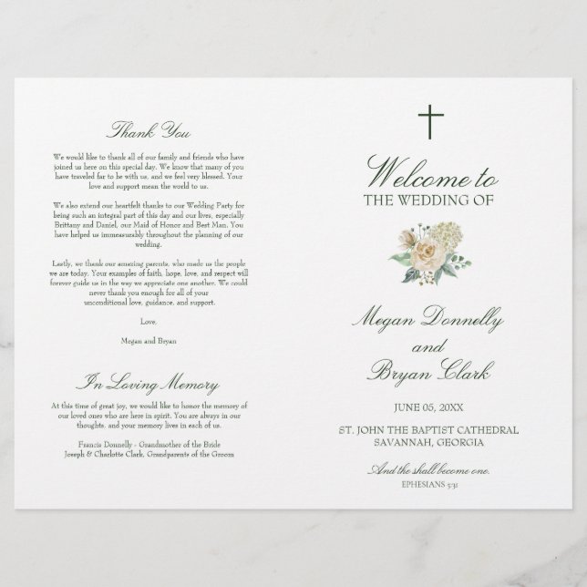 Megan Christian Cross Wedding Ceremony Program (Front)