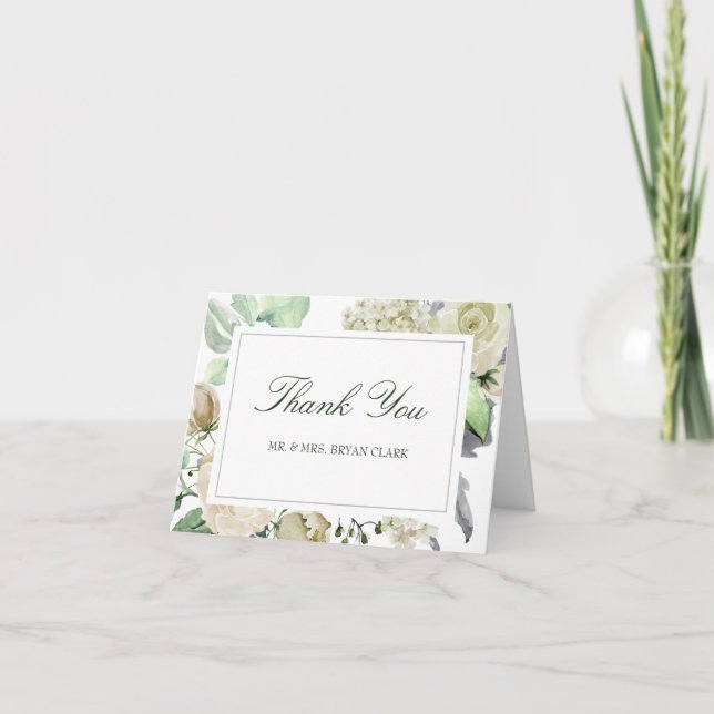 Megan Elegant Photo Greenery Wedding Thank You (Front)