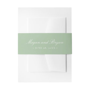 Megan Elegant Simple Sage Green Names Wedding Invitation Belly Band