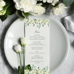 Megan Elegant White Flowers Greenery Wedding Menu<br><div class="desc">This simple, modern and elegant, wedding reception menu features two beautiful borders of watercolor greenery and white flowers. This pretty design also includes your menu details set in a classic serif font accented by a modern, handwritten calligraphy script font. The reverse side is embellished with matching watercolor flowers and greenery....</div>
