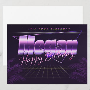 Megan Nom Prénom lila retro Carte Anniversaire