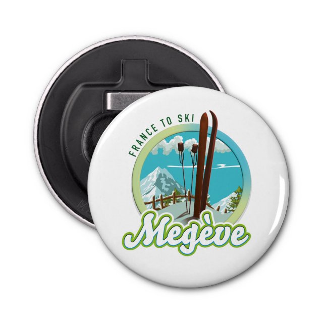 Megève france ski logo button bottle opener (Front)