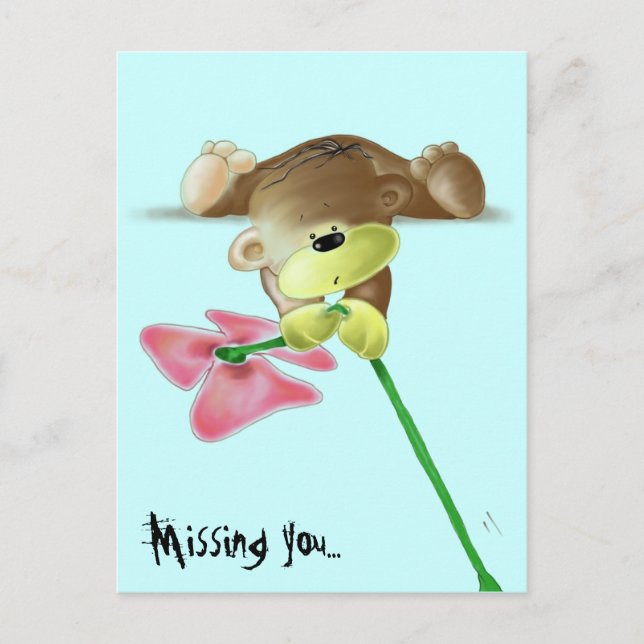 Megg: A cute teddy bear with a flower, missing you Postcard (Front)