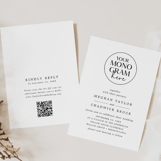 MEGHAN Monogram Black White QR Code Unique Wedding Invitation (MEGHAN Monogram Black White QR Code Unique Wedding Invitation)