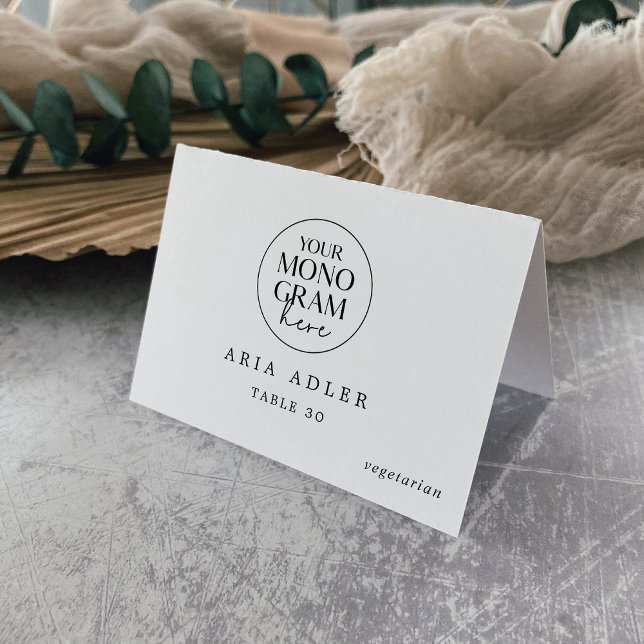 MEGHAN Monogram Black White Wedding Place Cards (MEGHAN Monogram Black White Wedding Place Cards)