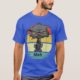 Meh Cat Funny Bored Cat With Yellow Eyes Cat Lover T-Shirt