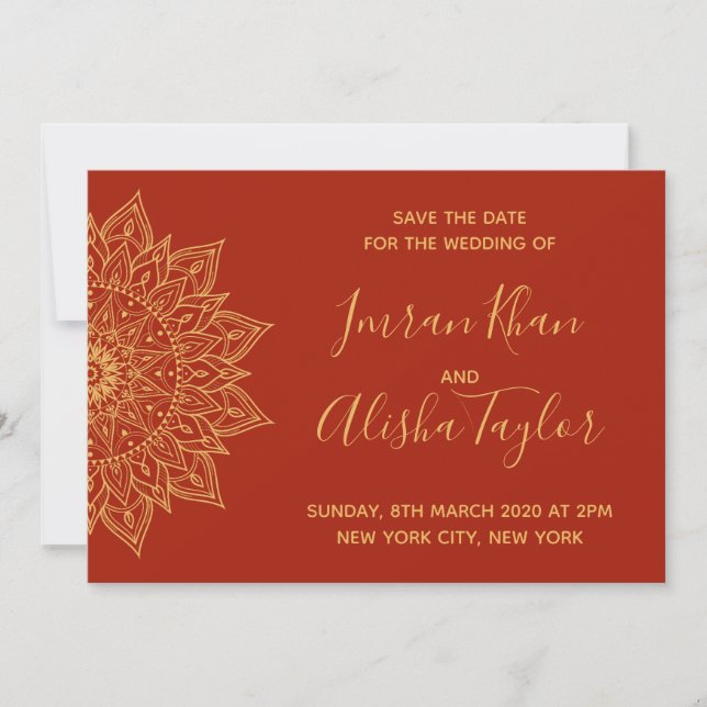 Mehendi Indian Wedding Save the date hamsa Henna (Front)