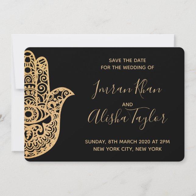 Mehendi Indian Wedding Save the date hamsa Henna (Front)