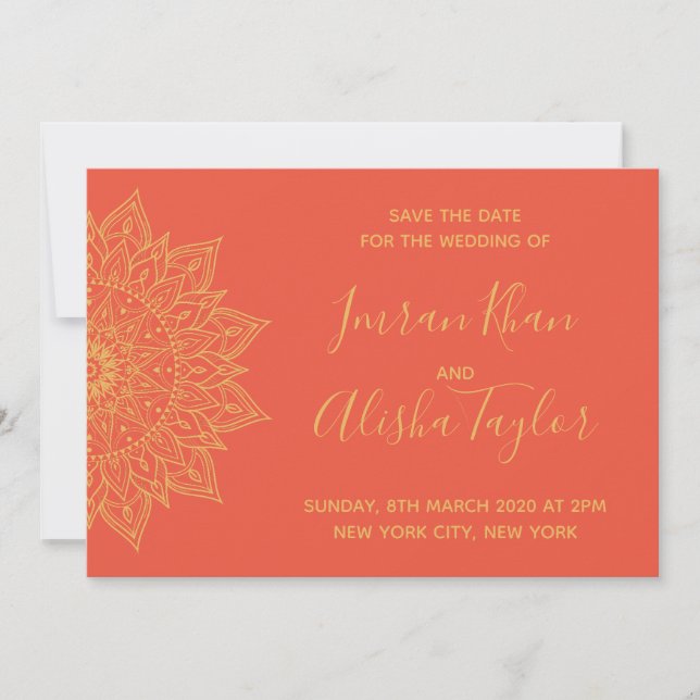 Mehendi Indian Wedding Save the date hamsa Henna (Front)