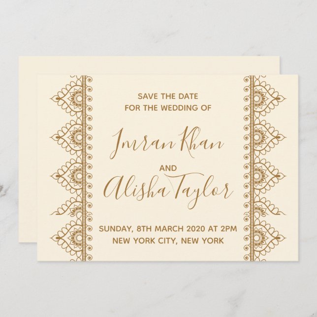 Mehendi Indian Wedding Save the date Invitation (Front/Back)