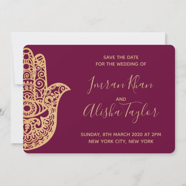 Mehendi Mariage Indien Hamsa Henna Carte de sauveg (Devant)