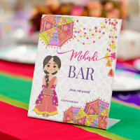 Mehndi bar cute Indian bride umbrella table sign