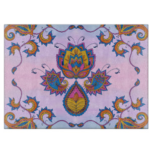 Mehndi Blue and Purple Floral Art, Blue Bliss Cutting Board