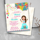 Mehndi budget invite pink blue cute Indian girl<br><div class="desc">Pink and blue Indian umbrellas cute Indian girl cartoon Indian wedding mehndi invitation template instant download.</div>