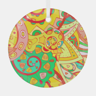 Mehndi Doodle: Colourful Ethnic Texture. Glass Ornament