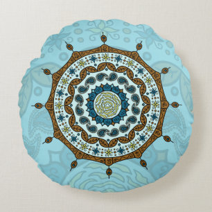 Mehndi Fantasy Copper Round Pillow