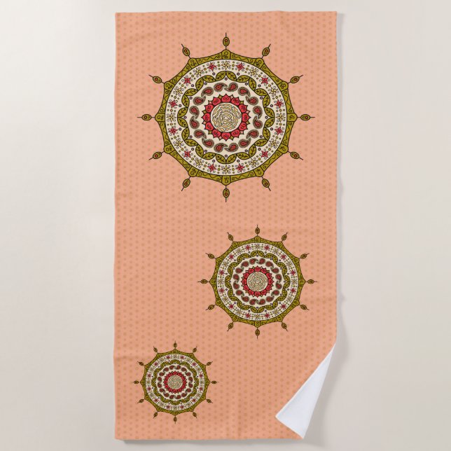 Mehndi Fantasy Gold Beach Towel (Front)