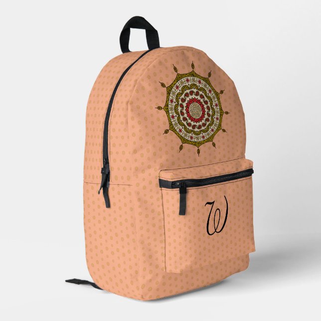 Mehndi Fantasy Gold Printed Backpack (Back Corner Left)