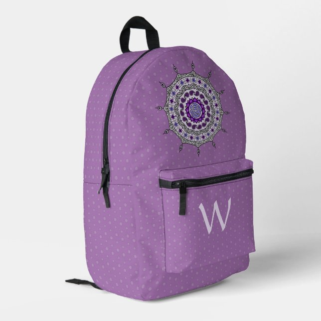 Mehndi Fantasy Silver Printed Backpack (Back Corner Left)