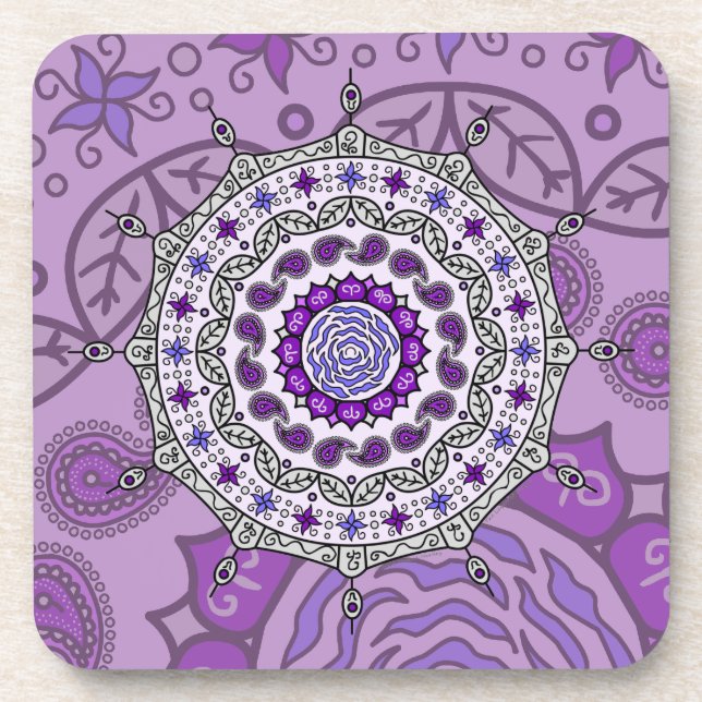 Mehndi Fantasy Silver Square Coaster (Front)