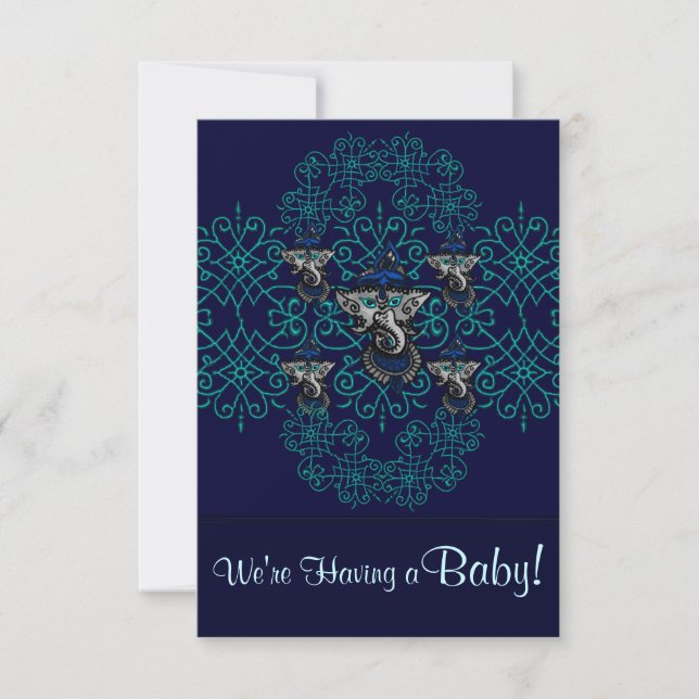 Mehndi Ganesha (Blue) Invitation (Front)