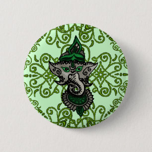 Mehndi Ganesha (Green) 2 Inch Round Button
