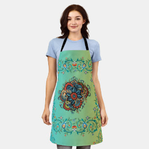 Mehndi Green Floral Art, Boundless Elegance Apron