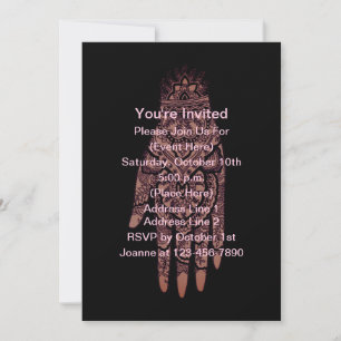 Mehndi Hand Tattoo Art Black Design Party Invitation