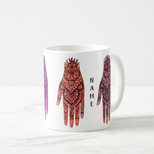 Mehndi Hand Tattoo Art Design Personalized Coffee Mug (Front Right)