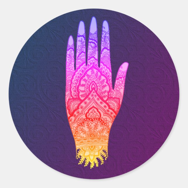 Mehndi Hand Tattoo Art Rainbow Classic Round Sticker (Front)
