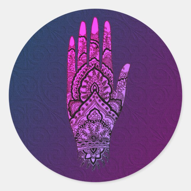 Mehndi Hand Tattoo Art Tinted Classic Round Sticker (Front)