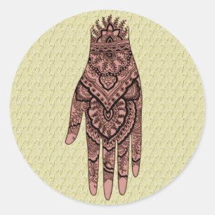 Mehndi Hand Tattoo Body Art Design  Classic Round Sticker