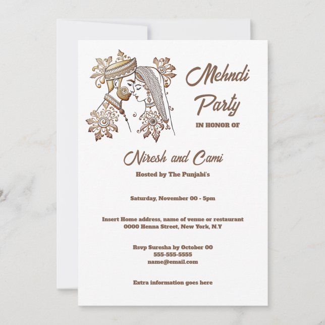 Mehndi Henna bride groom wedding ceremony Indian Invitation (Front)