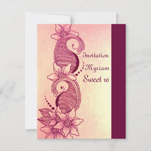 mehndi henna pink invitation (Front)