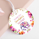 Mehndi Indian wedding elephant pink flowers favour Favour Tags<br><div class="desc">Mehndi Indian wedding ornate elephant henna prewedding mehndi favour gift thank you gift tags,  pretty decorated Indian elephant cerise flowers gold ornaments modern watercolor colourful favour tags.</div>