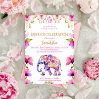 Mehndi Indian wedding elephant pink gold flowers
