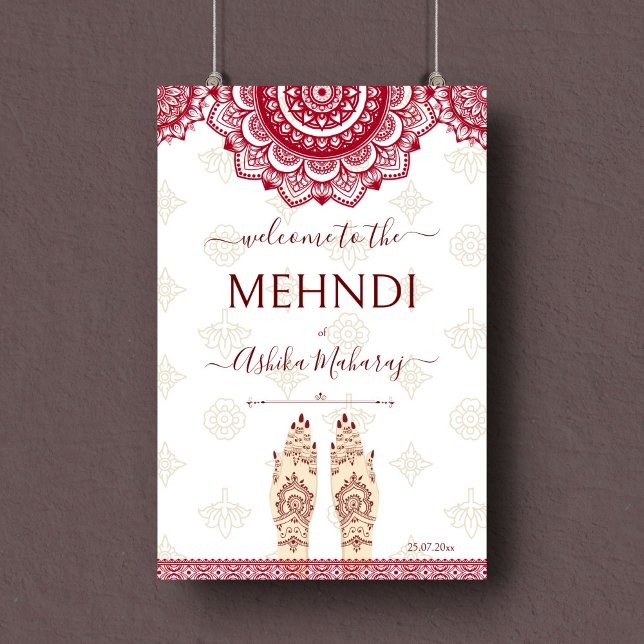 Mehndi Indian wedding maroon mandalas welcome sign (Creator Uploaded)