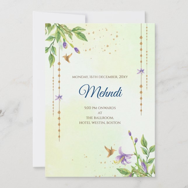 Mehndi invitation Digital Indian wedding invites (Front)
