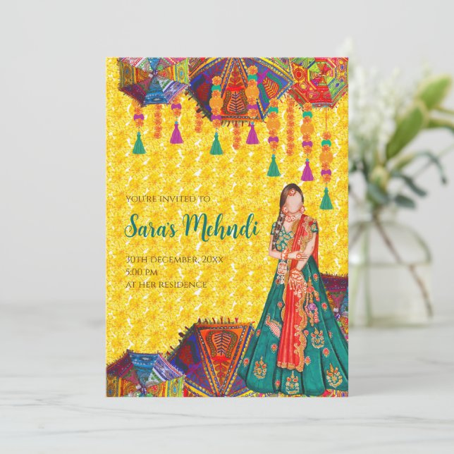 Mehndi Invitations & Henna Night invite Mehandi (Standing Front)