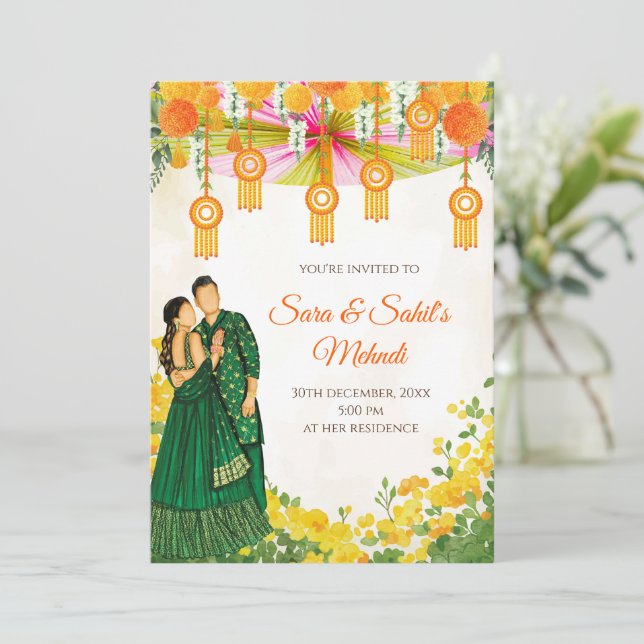 Mehndi Invites Henna party & Mehndi Night invite (Standing Front)