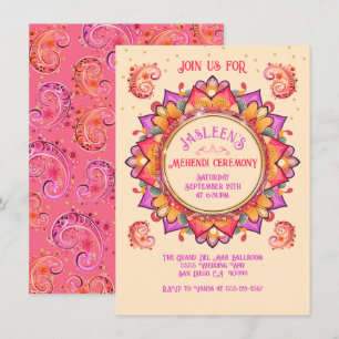Mehndi Mandala Night Party Pink Gold Invitation