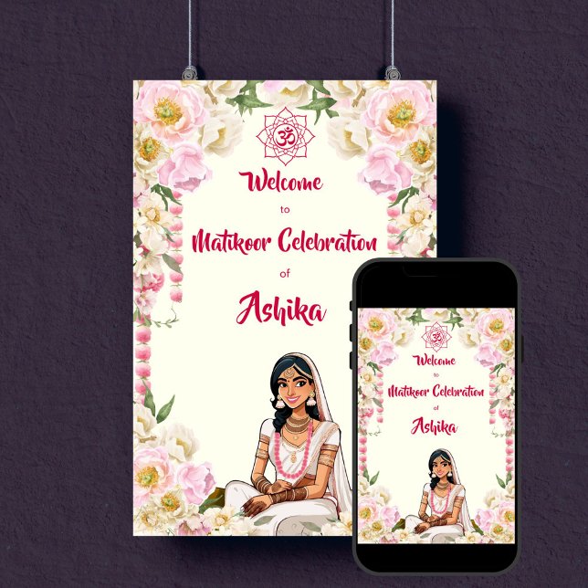 Mehndi Matikoor Haldi Indian wedding welcome sign (Mehndi Matikoor Haldi Indian wedding template welcome sign poster digital download bride caricature)