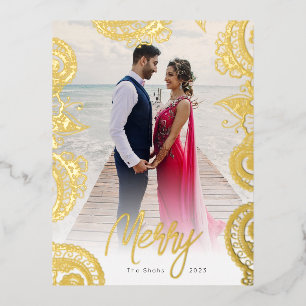Mehndi Photo Gold Foil Holiday Postcard
